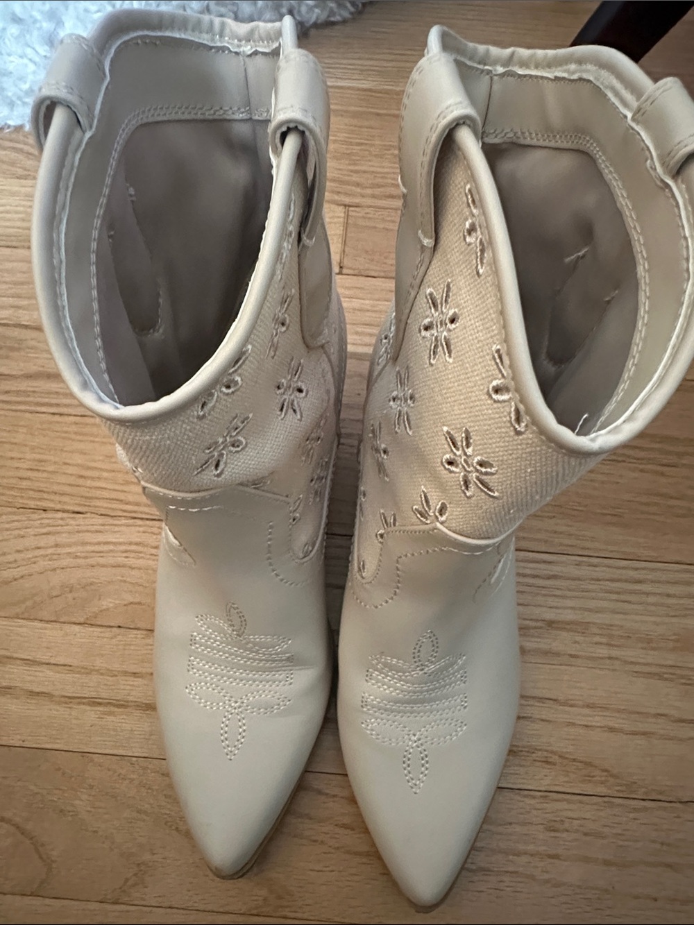 DV by Dolce Vita Cream Embroidered Pointed Ankle Boots